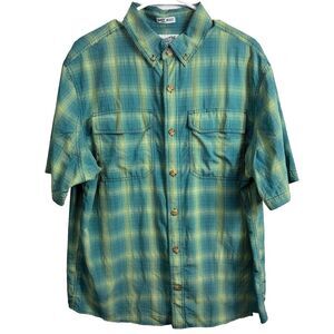 Duluth Trading Co‎ Green Plaid Button Down Shirt Short Sleeve Mens M EUC